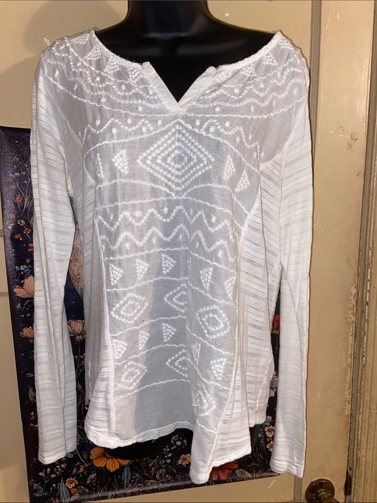 Lucky Brand Tops - WHITE EMBROIDERED BLOUSE Semi Sheer Tribal LUCKY BRAND